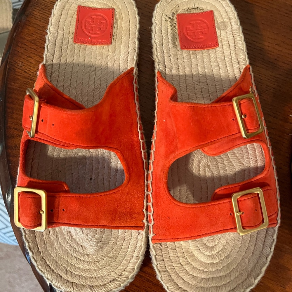 Tory Burch Orange Espadrille Shoes with Suede Straps